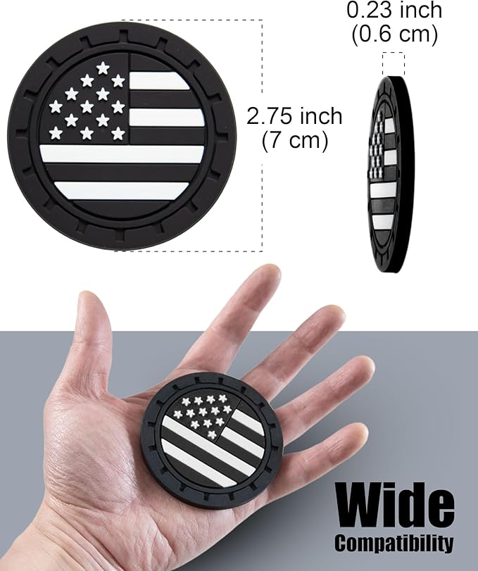 Car Cup Holder Coasters 4 Pack - American Flag 2.75 Inch Anti Slip Shockproof Drink Mat - Vehicle Interior Decor Accessories Black