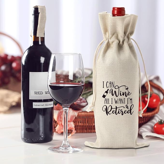 Funny Retirement Gifts for Woman Men Retirement Wine Gifts Bag Happy Retirement Party Decorations Retired Gifts Leaving Gifts for Coworkers Boss I Can Wine All I Want I'M Retired