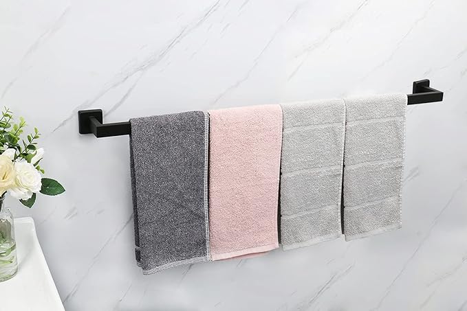 TocTen Bath Towel Rack - Square Base Thicken SUS304 Stainless Steel Towel Bar for Bathroom, Bathroom Accessories Towel Rod Heavy Duty Wall Mounted Towel Holder. (Black, 36)