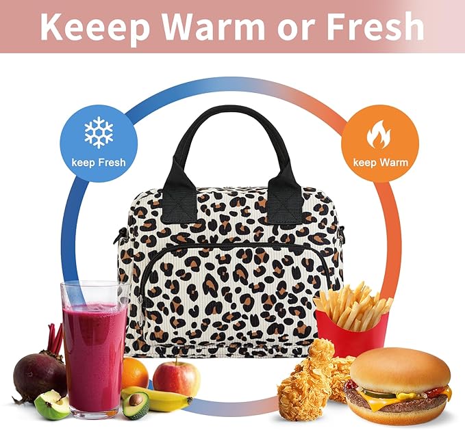 Lunch Bag Women Lunch Box for Women Adult Cute Insulated Lunch Bag Lager Cooler Lunch Tote Bags for Work Picnic (Leopard)