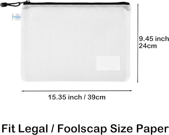 10pcs Legal Size Mesh Zipper Pouch Bags with Label Pocket, Plastic Zip Lock Bag for Classroom Organization, Pouch for Travel Organizing Puzzle Board Game Storage -15.35 × 9.45 inch