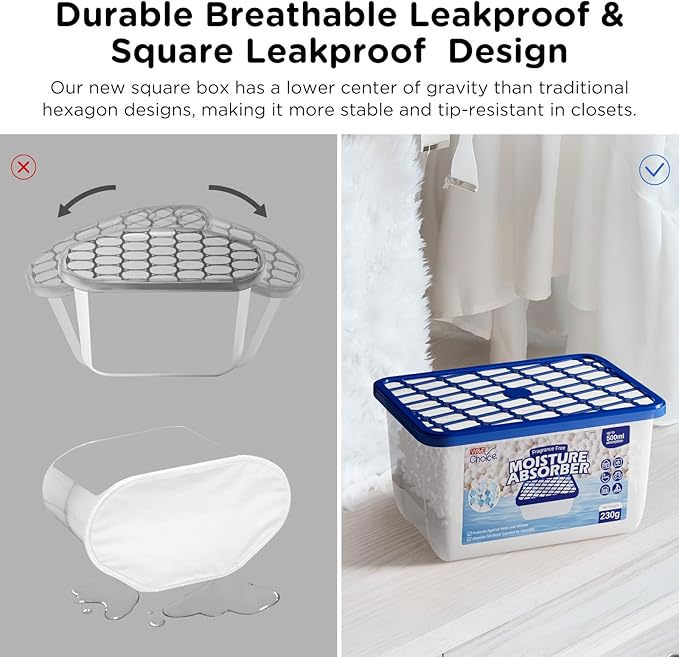 W&E Choice Moisture Absorbers, Portable Humidity Absorber Boxes for Your Bathroom, Closet & Car, Dehumidifier with Fragrance Free, 6 Pack