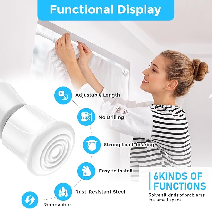 AIZESI 2PCS White Tension Rod 17 to 28 Inch, Adjustable Spring Curtain Rod No Drilling, Spring Tension Rods for Window DIY Projects Cupboard Wardrobe Small Curtain Rods Short Tension Rod