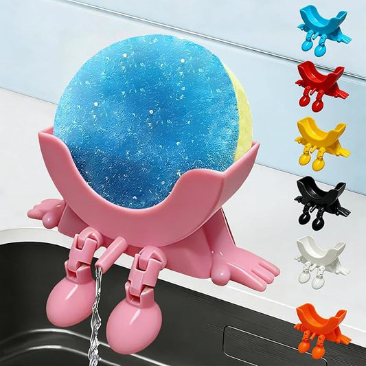 Cute Hanging Sponge Holder with Drainage, 3D Printed Kitchen Funny Sponge Stand for Sink, with Non-Slip Pads, Suitable for Scrub Daddy Holder, Keeps Your Sponge Dry and Smiling (Pink)
