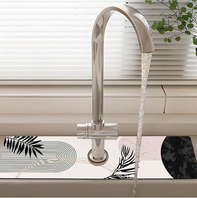 Patterned Sink Faucet Mat Kitchen Splash Guard Super Absorbent Drying Mat, Non-Slip Drain Pad for Kitchen Counter or Bathroom-24x5.5in