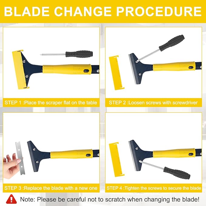 KeFanta Scraper Tool, 4" Wide Heavy Duty Floor Scraper with 45.7" Long Handle, Razor Blade Scraper for Cleaning Windows Glass Shower Gum Tile Scraper Ceiling Scraper, 10PCS Extra Metal Blades