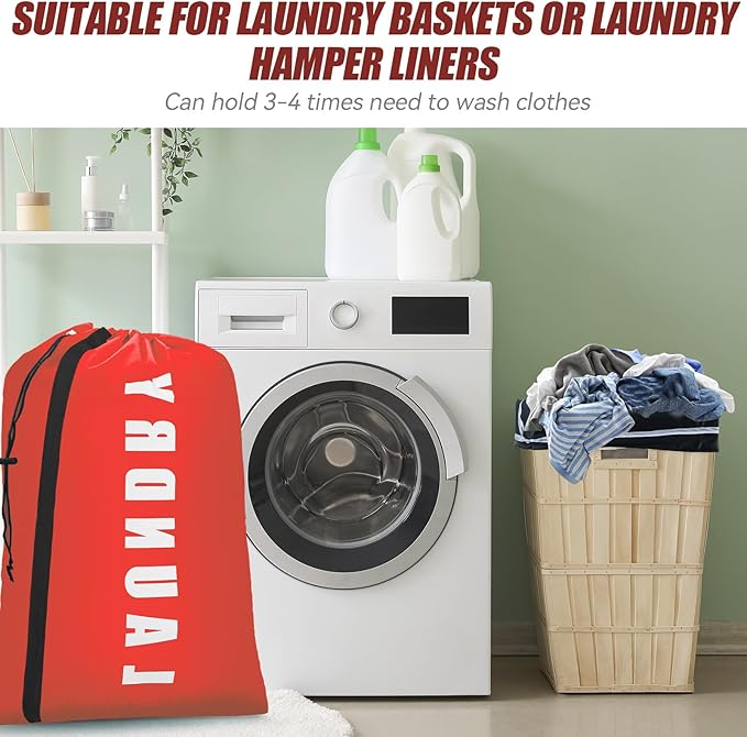 Isink Heavy Duty Laundry Bag with Strap, 2 Pack Travel Laundry Bags for Dirty Clothes, 24" x 36" Large Laundry Bag for Traveling, Camping, Dorm (Black + Red)