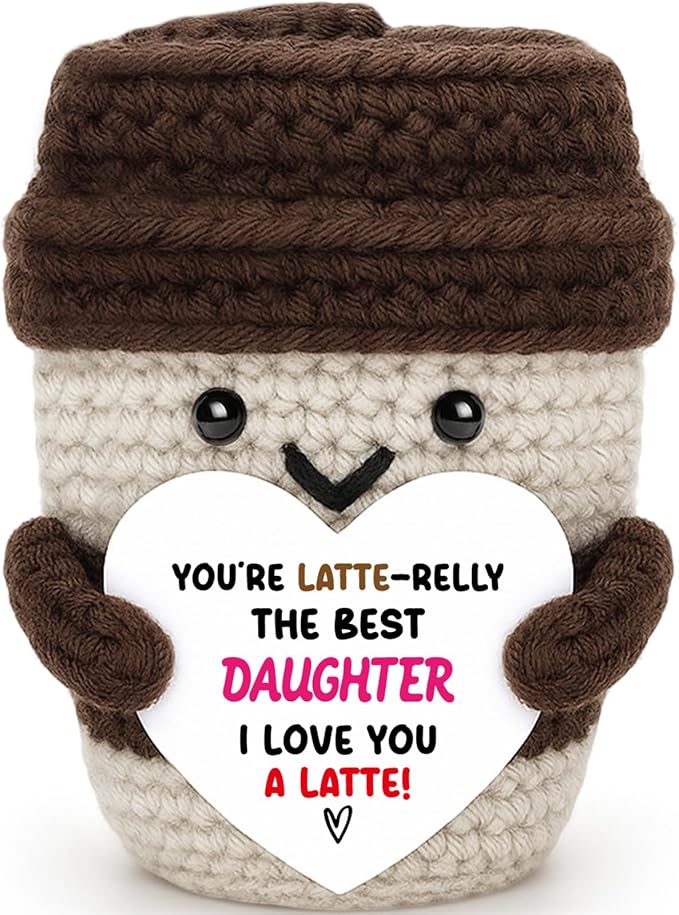 Agantree art Daughter Gifts from Mom Dad Birthday Gifts for Daughter Girls Adults I Love You A Latte Coffee Mug Handmade Crochet Positive Ideas College Graduation Desk Home Decor