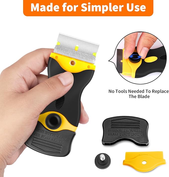 Plastic Razor Blade Scraper Double Sided - Scraper Tool With 40pcs Metal & Plastic Razor Blades, Vinyl, Paint, Sticker Removal Tool For Cleaning Car, Window, Glass, Wood, Non Scratch