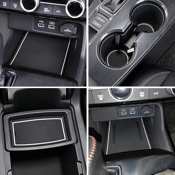 Center Console Liner for Honda Civic 11th Gen Sedan Accessories 2022-2024 2025 2026, Cup Holder Mat, Coaster Trim, Door Slot Pad, Non-Slip Interior, Custom Rubber Decoration Insert (16pcs White)