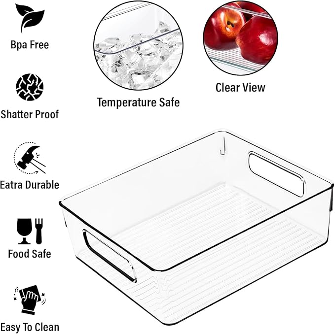 Clear Plastic Storage Bins, Home Bathroom Laundry Room Freezer Refrigerator Pantry Organizers and Storage Containers Fridge Organizer Bins Kitchen Organization Cabinet Medicine Bin for organizing