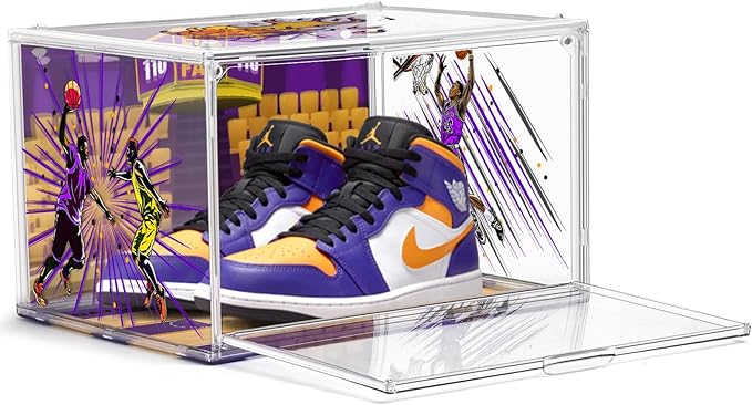 Acrylic Shoe Box Display Transparent Basketball Sneaker Shoe Organizer Storage Bins Clear Plastic Stackable Handbag Purse Hats Organizer Containers with Lids, 1Pack Size 14