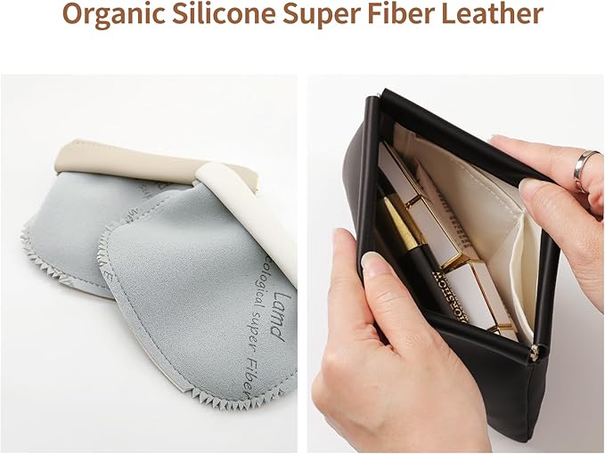 2pcs Small Pouches for Purse, Self-closing Mini Makeup Bag, Organosilicon Super Fiber Leather Coin Purse for Women Travel Pouch Small Cosmetic Bag| Lipstick, Jewelry, Change, Card (Black)