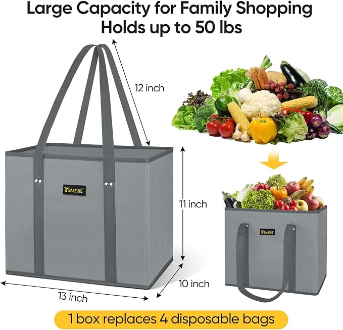 BALEINE 3Pk Reusable Grocery Bags, Foldable Shopping Bags for Groceries with Reinforced Bottom & Handles (Honeysuckle)