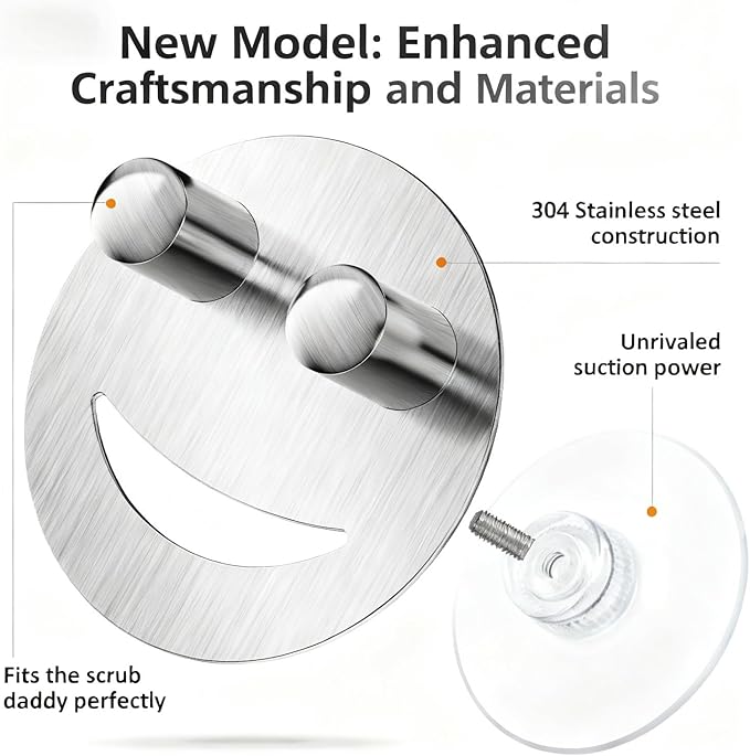 Yoshiky Stainless Steel Smiley Face Dish Sponge Holder, Silver Sink Caddy Organizer Storage with Suction Cup for Kitchen, Kitchen Sink Accessories Decor Scrubber Holder with Gift Box