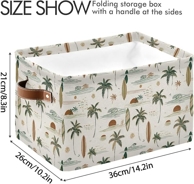 Aslsiy Storage Basket Hawaii Palm Surf Nursery Bins Brown Baby Box Canvas Clothes Shelf Basket Laundry Hamper Gift Baskets for Home Closet 2 Pcs