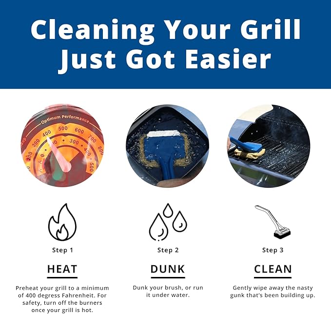 Grill Rescue BBQ Replaceable Scraper Cleaning Head, Bristle Free Grill Brush- Safe, Durable and Unique Scraper Tools for Cast Iron or Stainless-Steel Grates, Barbecue Cleaner (GB3000)