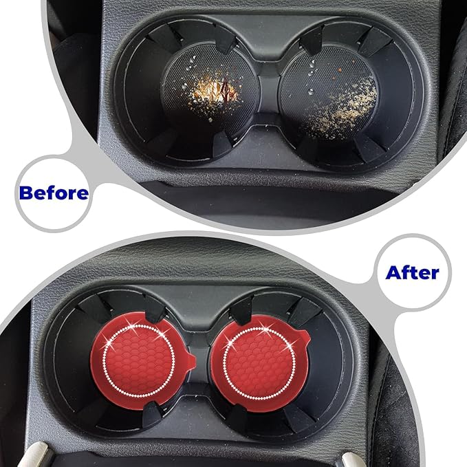 2 PCS Car Cup Coasters, Universal Cup Holder Coaster for Car Accessories, Bling CupHolders Insert for Women Non-Slip Silicone Car Cup Holder Coasters