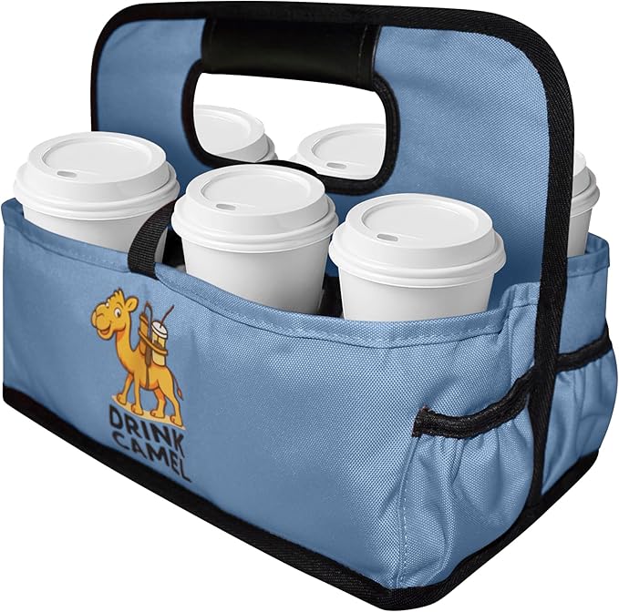 Reusable Drink Carrier with Handle, Foldable 6 Cup Drink Holder Carrier for Delivery, Coffee Cup Carrier, Portable Cup Holder Bag for Drinks, to Go Beverage Drink Organizer (Baby Blue)