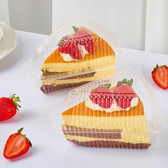 Zezzxu 100 Pack Cake Slice Containers, Clear Plastic Pie Slice Containers Disposable Triangle Containers with Lids for Desserts, Cheesecake Carriers, To-Go Slice Cake Boxes