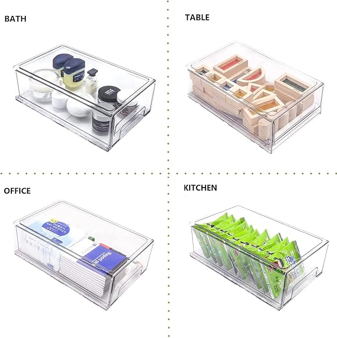 Mano 2-Pack Clear Fridge Drawers Pull Out Stackable Refrigerator Drawer Organizer Bins Pantry Storage Box Plastic Food Containers for Kitchen Bathroom Office Closet (2-pack-Large)