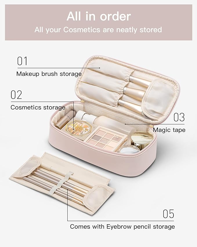 Vlando Makeup Travel Bag,Small Makeup Bag for Women,Gifts for Women Girls, Makeup Pouch Purse Travel Essentials Toiletries-Apricot Pink