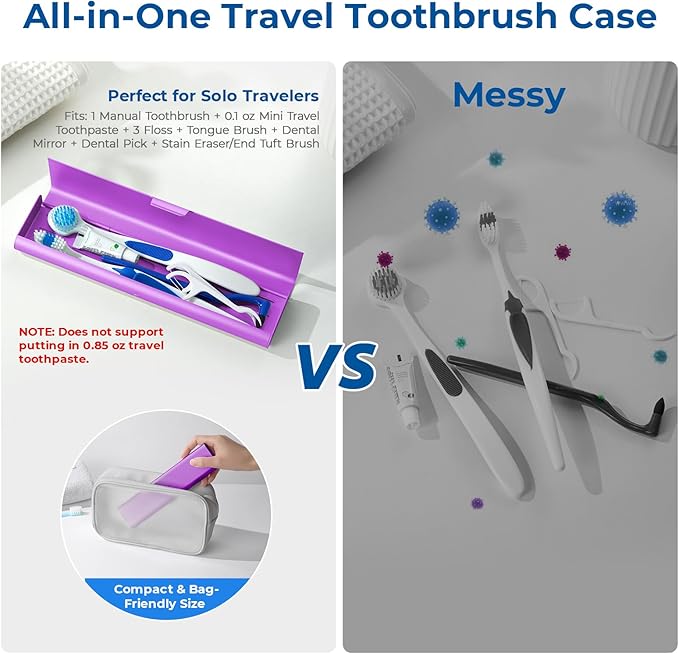 Wider Aluminum Toothbrush Travel Case, Portable Travel Toothbrush Holder, Durable Manual Toothbrush Box Container for Traveling, Bathroom, Camping, Business Trip, Purple