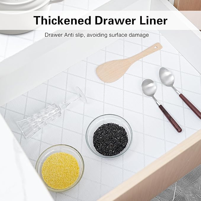 Shelf and Drawer Liner for Kitchen Cabinet,12 in x 30 FT Non-Adhesive Rhombus Cabinet Liners for Shelves Non-Slip Waterproof Kitchen Drawer Liners Contact Paper Shelf Paper with Knife and Tape Measure