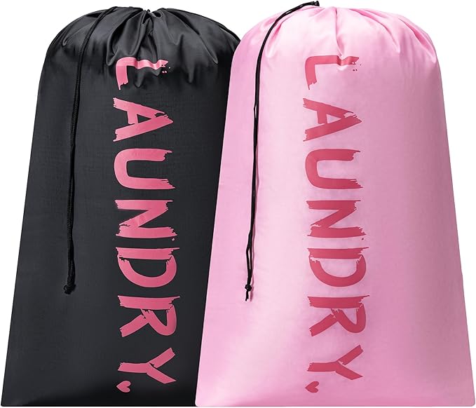 4 Pack XL Travel Laundry Bag, Machine Washable Dirty Clothes Organizer with Drawstring, Large Enough to Hold 4 Loads of Laundry, Easy Fit a Laundry Hamper or Basket Travel Essentials 24" x 36"