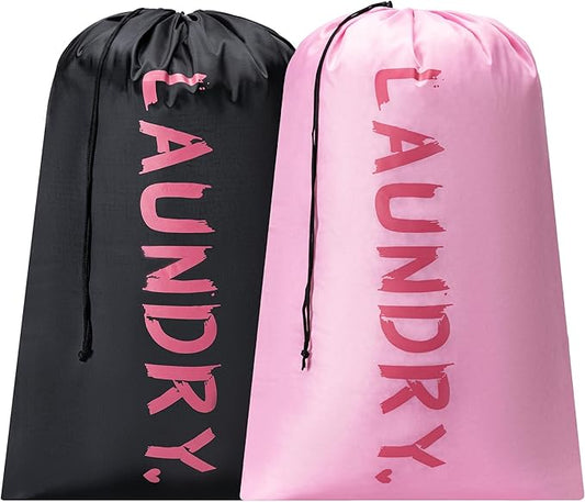 4 Pack XL Travel Laundry Bag, Machine Washable Dirty Clothes Organizer with Drawstring, Large Enough to Hold 4 Loads of Laundry, Easy Fit a Laundry Hamper or Basket Travel Essentials 24" x 36"