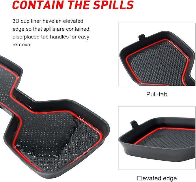Cup Holder Coaster for Kia Telluride Accessories 2020 2021 2022 2023 2024 2025 Silicone Cup Holder Insert Mat Non-Slip Center Console Pad Car Interior Accessories Decoration (Red Trim,6-pcs kit)