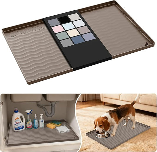 URMONA Waterproof Silicone Under Sink Mat 22'' x 14'' Shelf Liner for Kitchen and Bathroom, Cabinet and Counter Protector, Storage and Organizers, Litter Mat, Pet Cat Puppy Essentials(Beige)