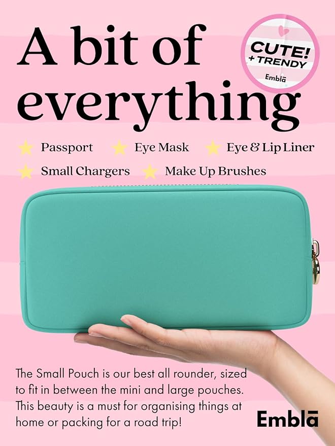 Embla Makeup Bag Travel Cosmetics Pouch and Toiletry Bag, Nylon Zipper Pouch Purse, Cute Make Up Organizer Storage Tote for Women Girls, Travel Skincare Case, Small Makeup Bags, Cotton Candy