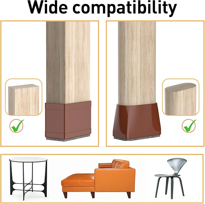 1" x 2" Rectangle Chair Leg Floor Protectors for Hardwood Floors Silicone Covers to Protect Wood Tile Floors Felt Pads Furniture Leg Caps Reduce Noise,Easy to Move.16 PCS Brown.