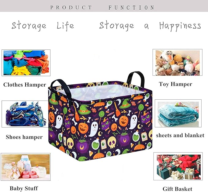 KUNRO Pumpkin Pattern Storage Basket Gift Shelf Basket Storage Bin, Nursery Basket Organizer Box for With Handles for Room Deco