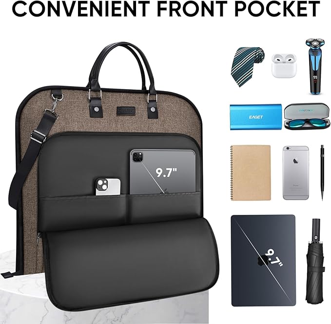 BALEINE Travel Garment Bag, Travel Suit Bag for Men, 42'' Waterproof Carry on Garment Bag for Hanging Clothes, Garment Duffel Bag for Travel Business (Brown)