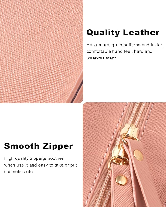 2 Pcs Travel Clear Makeup Bag Set, Clear Pink Makeup Organizer with Zipper Leather Travel Bags for Toiletries Small Cosmetic Bags for Women Mini Make up Pouch Toiletry Bags Car Essentials