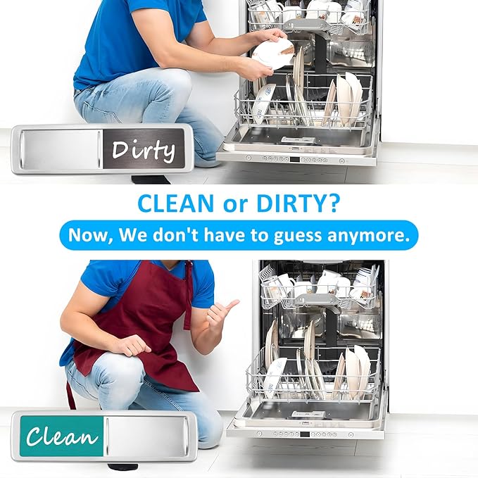 Dishwasher Magnet Clean Dirty Sign, Slide Strong Clean and Dirty Magnet Indicator for Dishwasher, Non-Scratch, Easy to Read, Self-Adhesive Stickers for Non-Magnetic Dishwasher（Grey Teal）