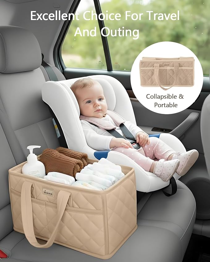 Diaper Caddy Organizer For Changing Table,Dutch Velvet Baby Diaper Caddy With 3 Removable Compartments &4 Side Pockets,Portable Diaper Basket For Car Organizer,Nursery Organizer For Essential Supplies