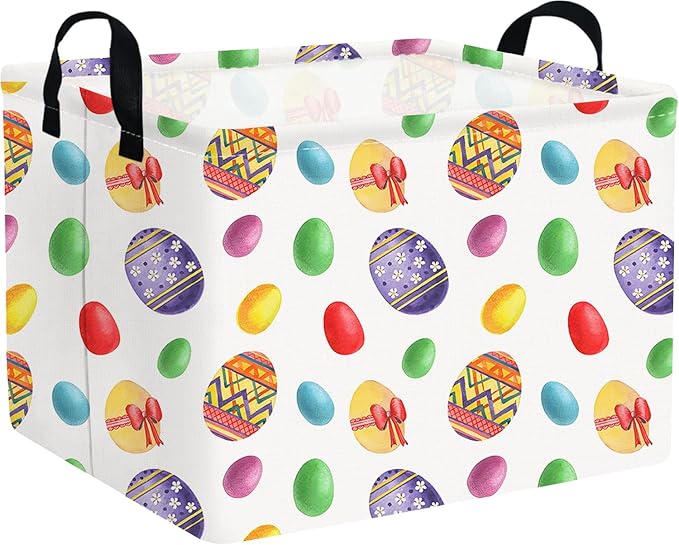 FXOLCSHE Rectangular Easter basket,Laundry Hamper,Kids Toy Storage Basket for baby Bedroom,Kids Storage Bin,Toy Gift Organizerm,Easter gift basket,Easter Home Decor(Flower egg)