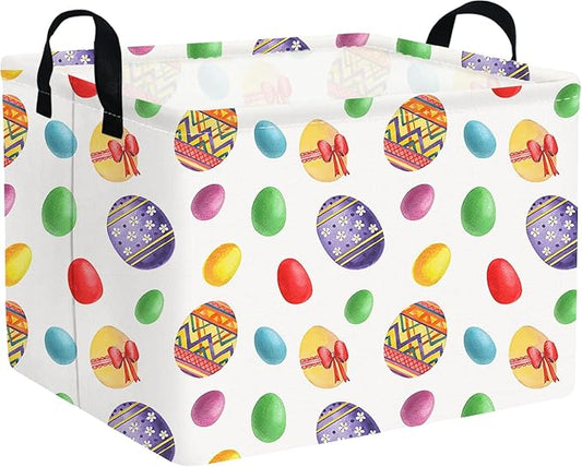 FXOLCSHE Rectangular Easter basket,Laundry Hamper,Kids Toy Storage Basket for baby Bedroom,Kids Storage Bin,Toy Gift Organizerm,Easter gift basket,Easter Home Decor(Flower egg)