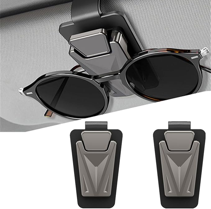 2 Packs Sunglasses Holders for Car Sun Visor, Metal One-Handed-Operation Sunglasses Clip, Car Visor Glasses Organizer, Universal Auto Interior Eyeglass Storage Hanger Accessories (Black)