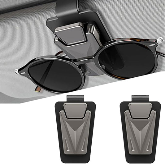 2 Packs Sunglasses Holders for Car Sun Visor, Metal One-Handed-Operation Sunglasses Clip, Car Visor Glasses Organizer, Universal Auto Interior Eyeglass Storage Hanger Accessories (Black)