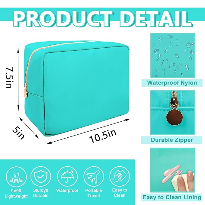 Large Makeup Bag Pouch, Nylon Women Travel Toiletry Storage Bag Preppy Cosmetic Bag for Girls, Big Makeup Organizer Bag Cute Zipper Pouch Skincare Bag for Sport Work Gift (Large-Cotton Candy)
