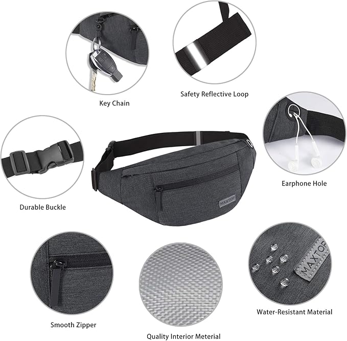 MAXTOP Large Crossbody Fanny Pack with 4-Zipper Pockets, Gifts for Enjoy Sports Festival Workout Traveling Running Casual Hands-Free Wallets Waist Pack Phone Bag Carrying All Phones