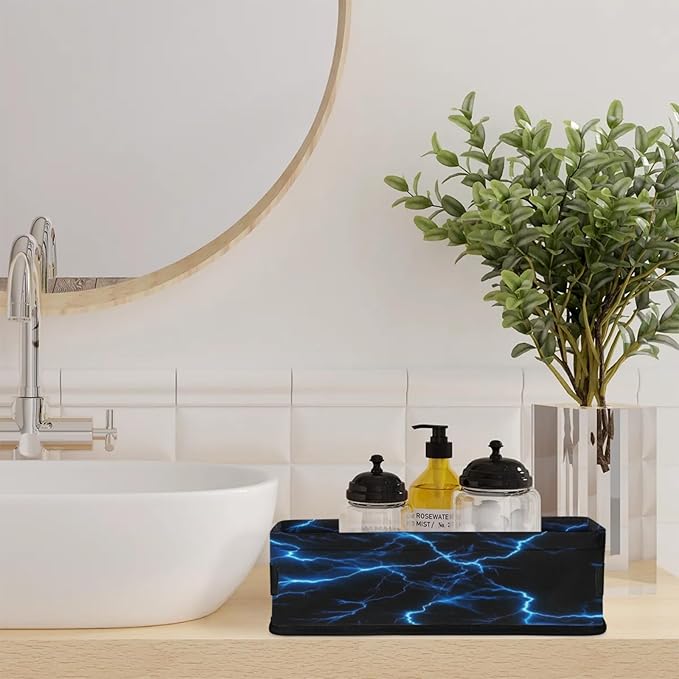 Blue Lightning Bolt Small Bathroom Baskets for Toilet,Foldable Toilet Paper Tank Basket Organizer for Towels Storage Decorative Open Storage Bins for Home,Closet,Containers,Cabinet