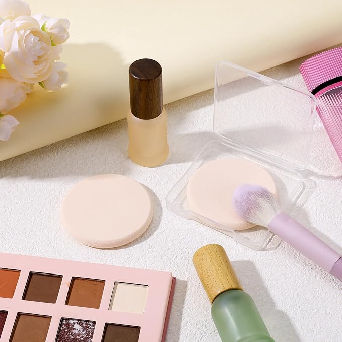 2Pcs Round Makeup Sponges for Foundation with 1 Travel Case, Face Sponge Foundation Blender, Cosmetic Sponge for Makeup, Blender Sponges Replacement for Cosmetic, Sensitive and All Skin Types