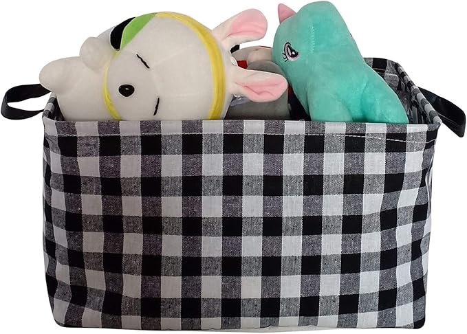 KUNRO Rectang Storage Basket Gift Shelf Basket Storage Bin, Nursery Basket Organizer Box for With Handles for Room Deco(Black grid)