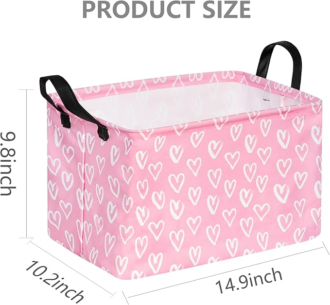 Rec Heart Print Box Hamper Storage Basket Collapsible Organizer Bin Gift Shelf Baskets for Home and Kitchen Storage