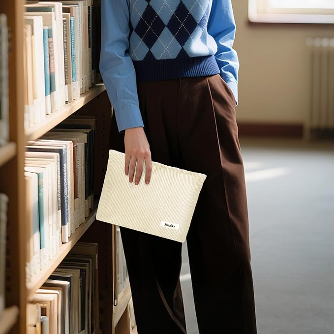 ZLFSQR Corduroy Makeup Bag for Women Small Corduroy Cosmetic Bag Large Cute Travel Makeup Pouch for Purse White Cloth Cosmetic Pouch Zipper Storage Organizer Canvas Toiletry Bags